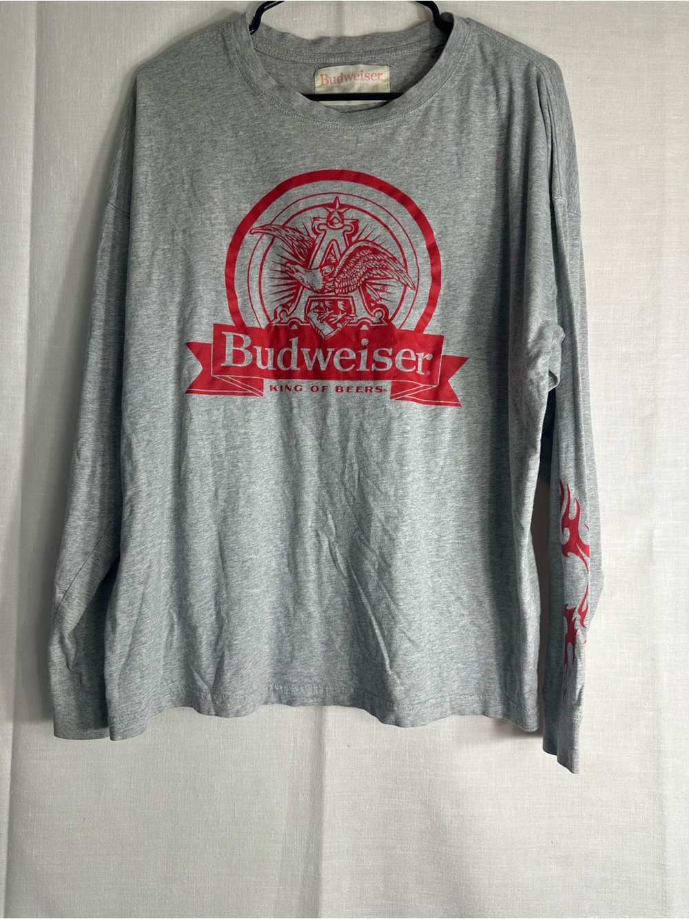 Budweiser Gray Long Sleeve Tee with Red Logo